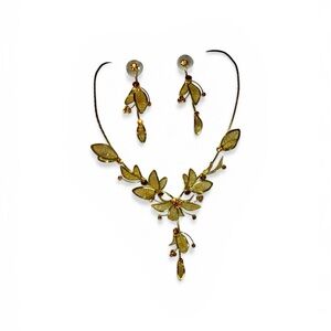 Gold Floral Necklace & Earring Set • Vintage NYC 2000s • Amber Accents